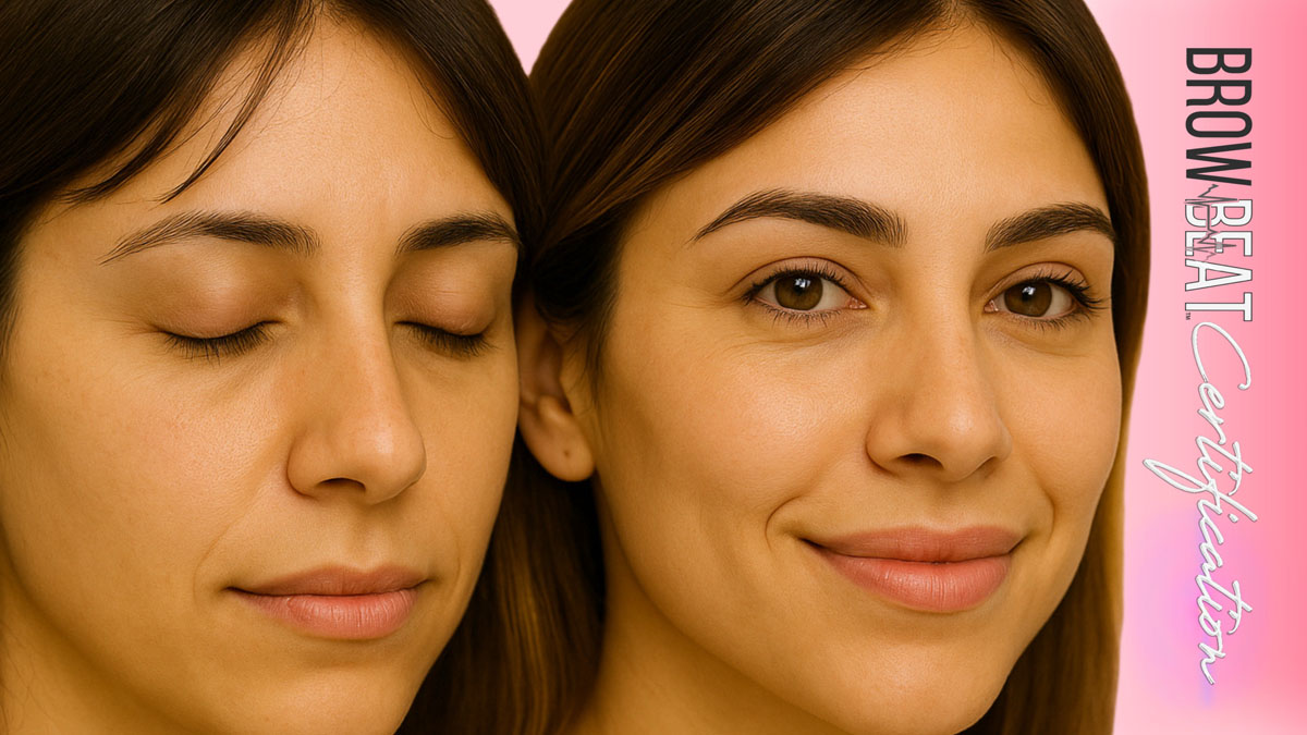 Professional microblading course with trainer-guided instruction and simulation practice. browbeat-combo-brow-certification-practice