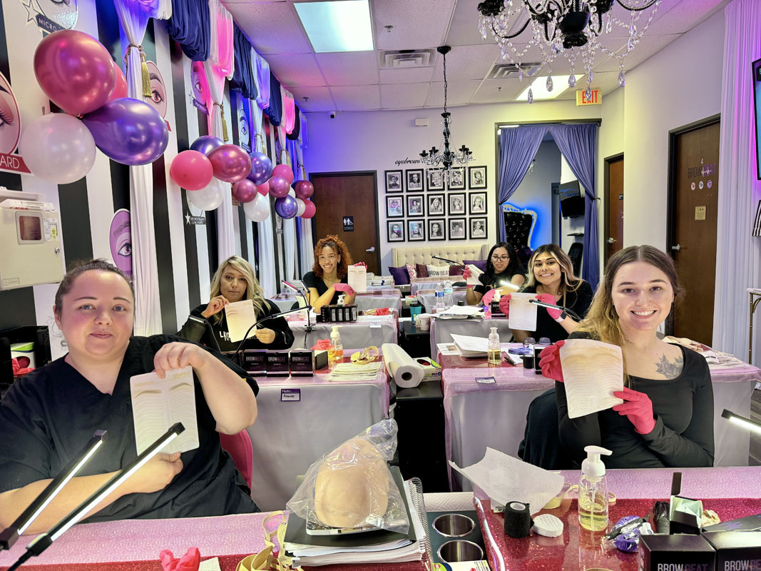 BrowBeat Studio™ Dallas students in semi-permanent makeup certification classroom
