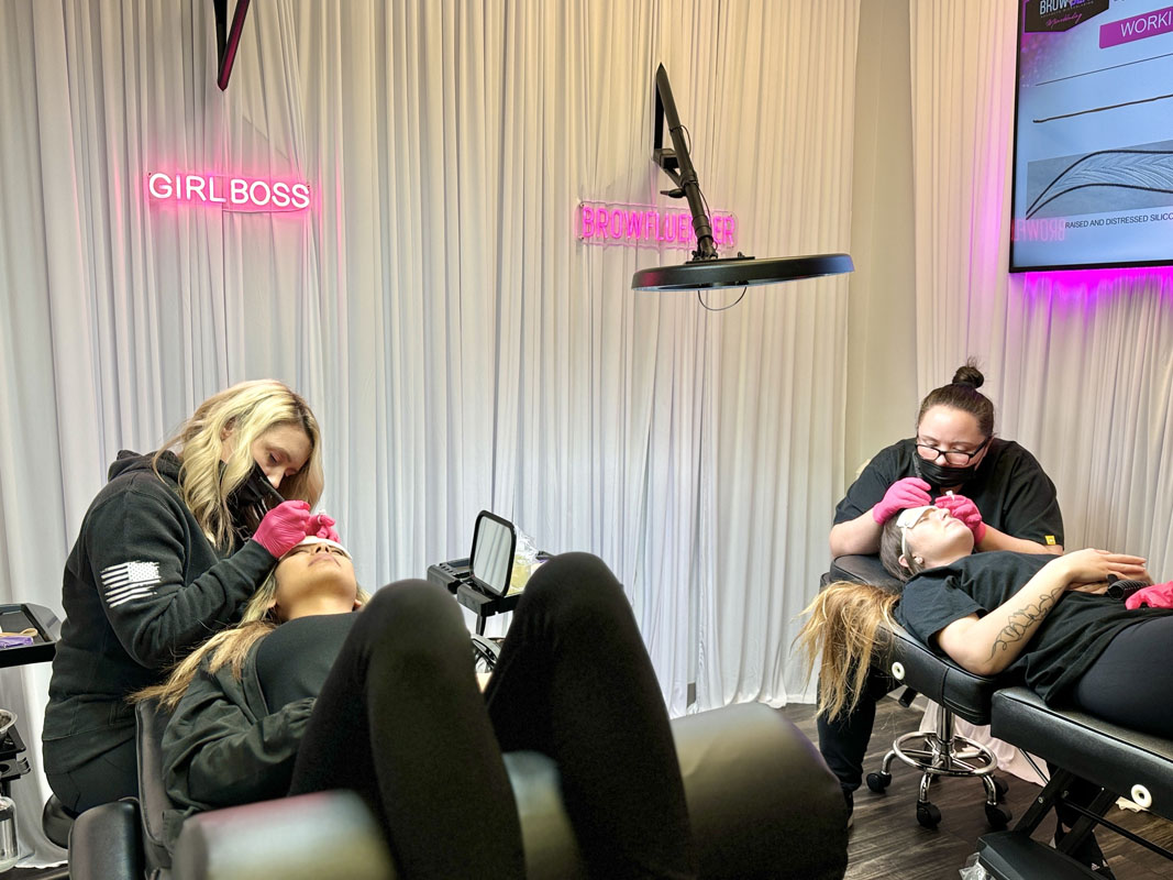 Microblading stroke practice on headband in Texas training