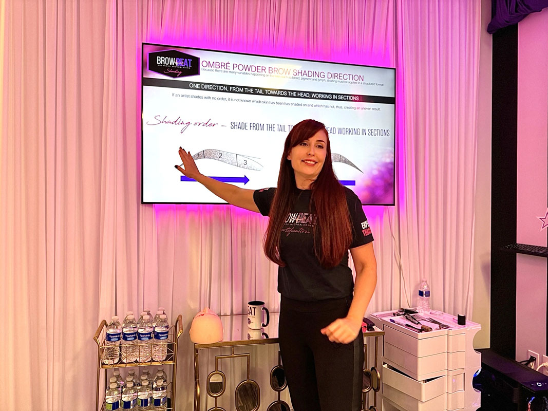 Powder brow shading technique with PMU machine