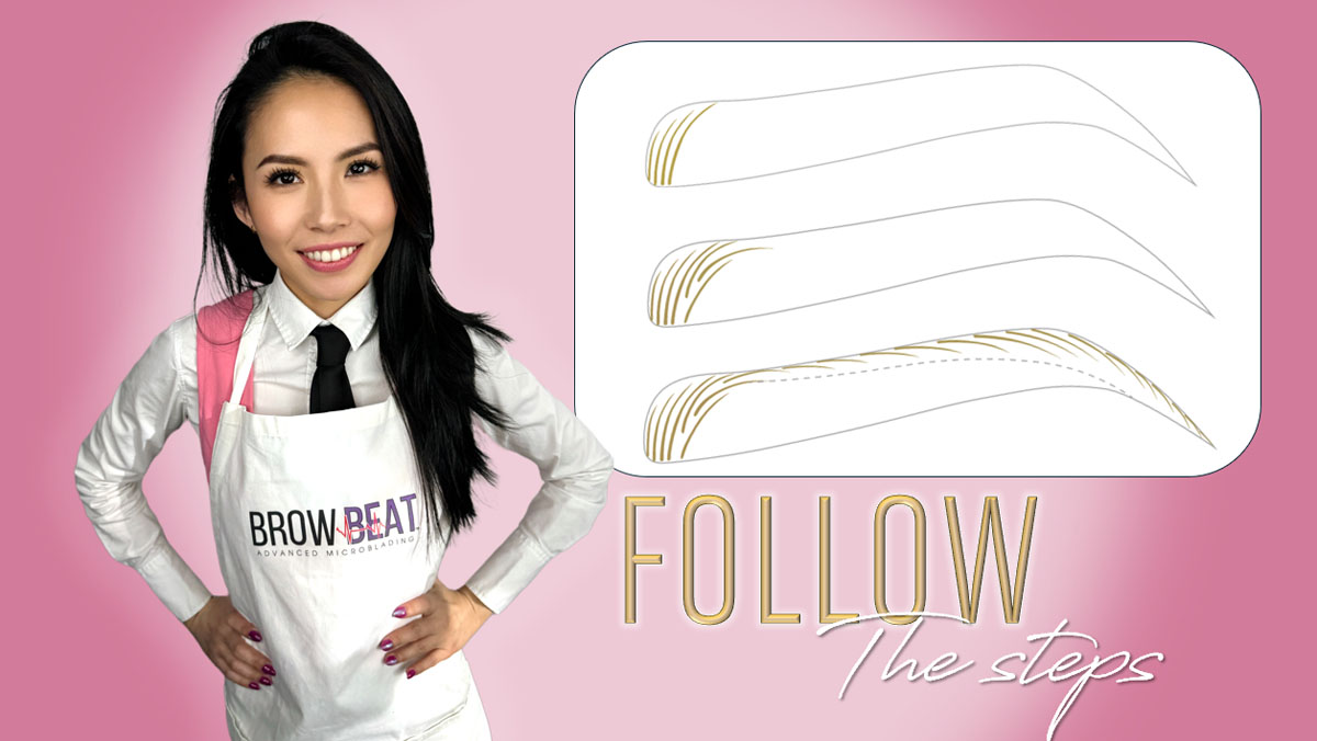 Printed step-by-step diagrams explaining brow training process