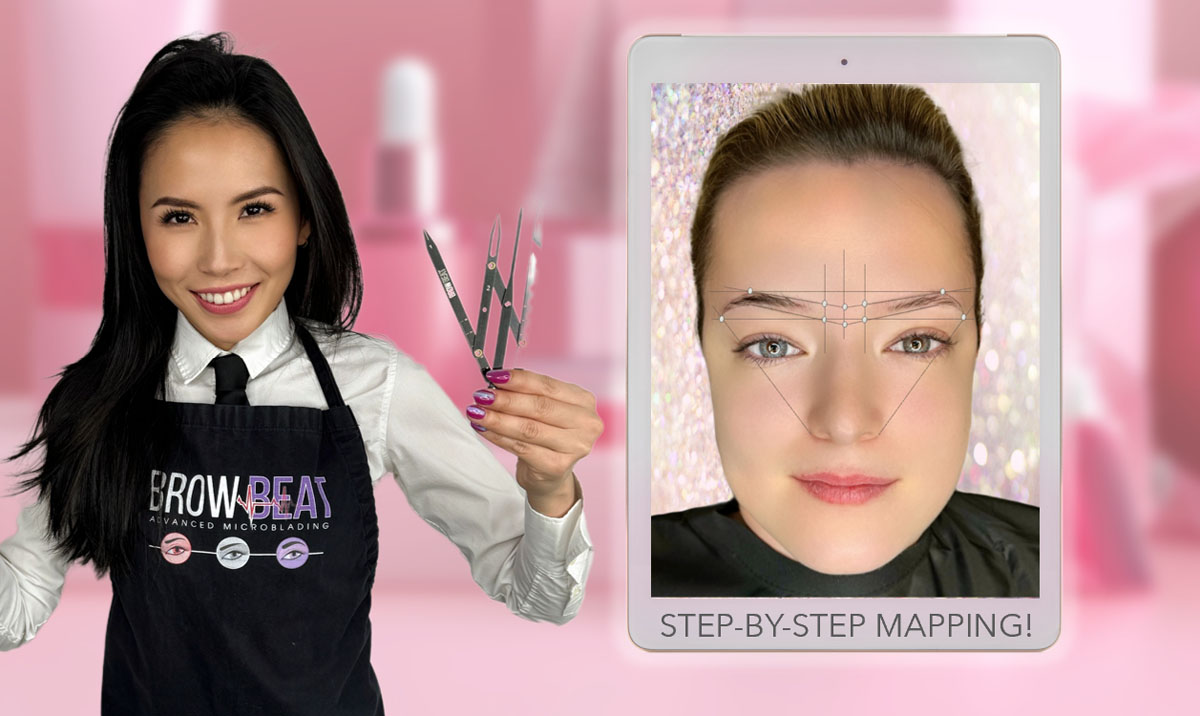 Golden ratio brow calipers in powder brow certification kit Precision brow calipers included in microblading training kit