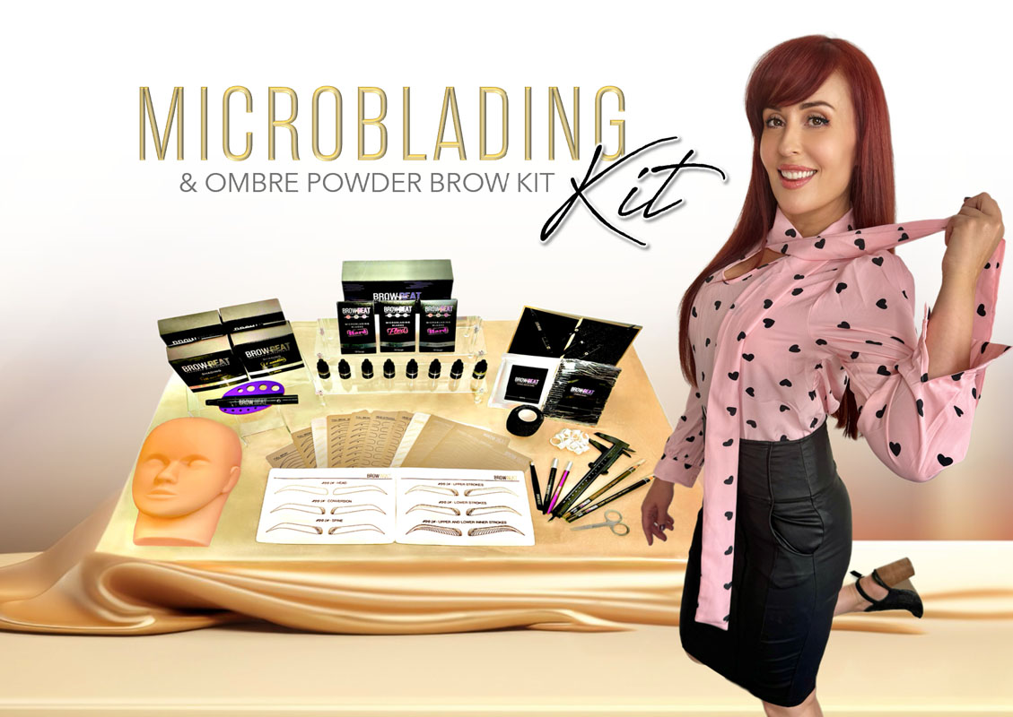 Full student kit including PMU machine, pigments, cartridges, mapping tools, and silicone