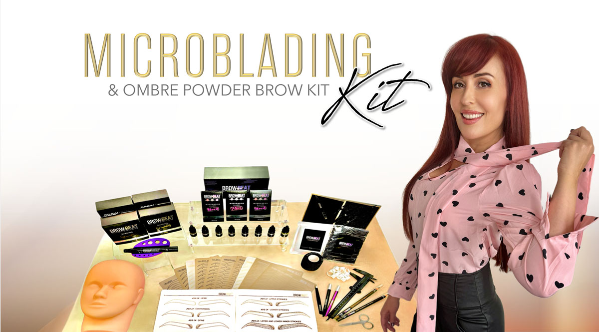 Tools and pigments included in microblading kit for training