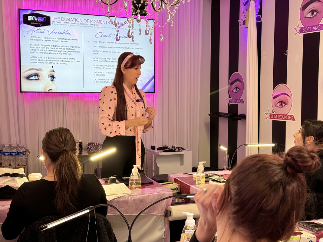 Group of students learning brow certification in Texas