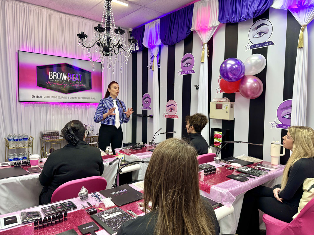 classroom--combo-brow-training-dallas Brow students learning together in Dallas class