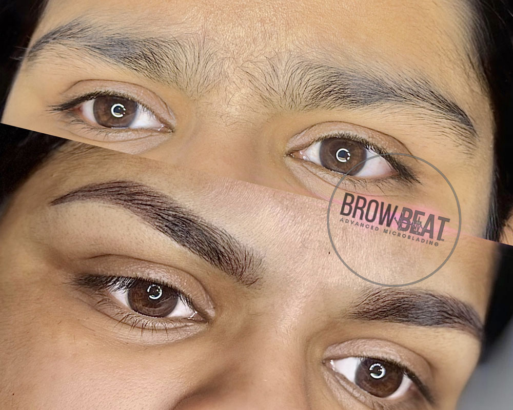 Before and after ombre powder brows medium melanin skin Dallas
