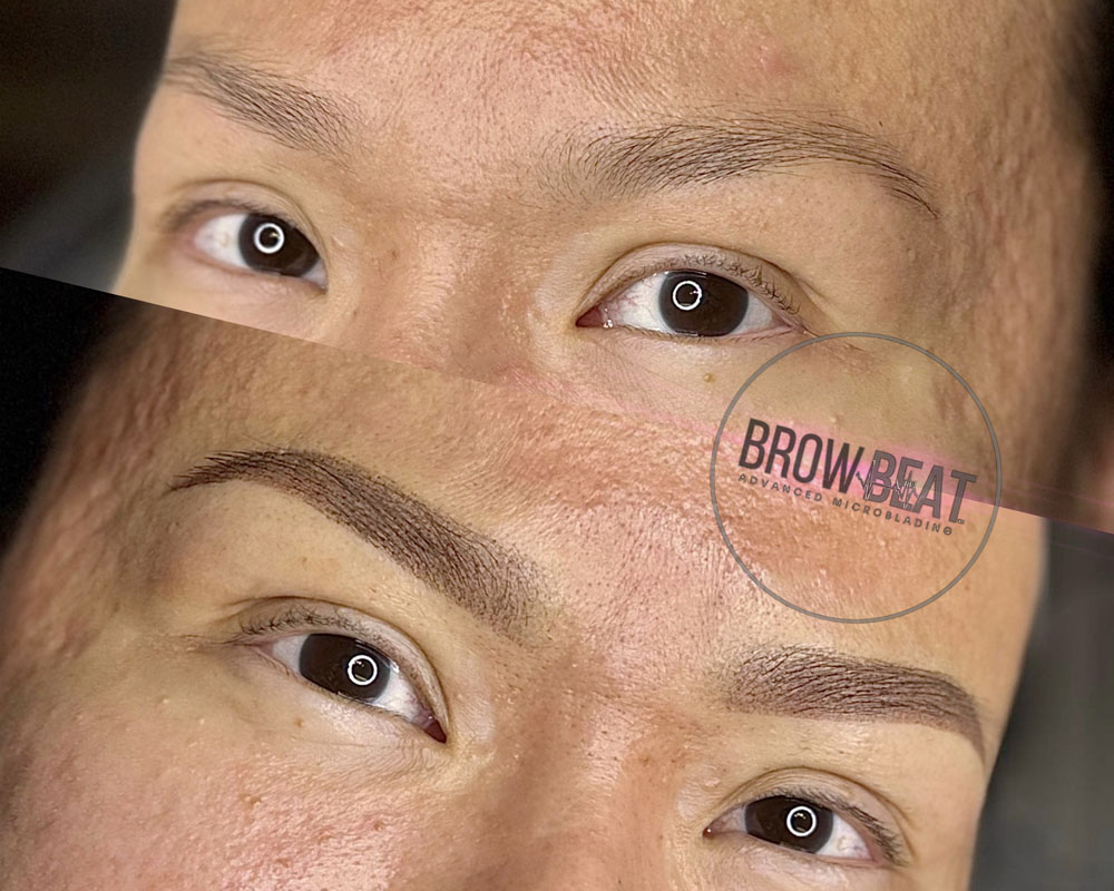 Before and after dark brown ombre powder brows Texas