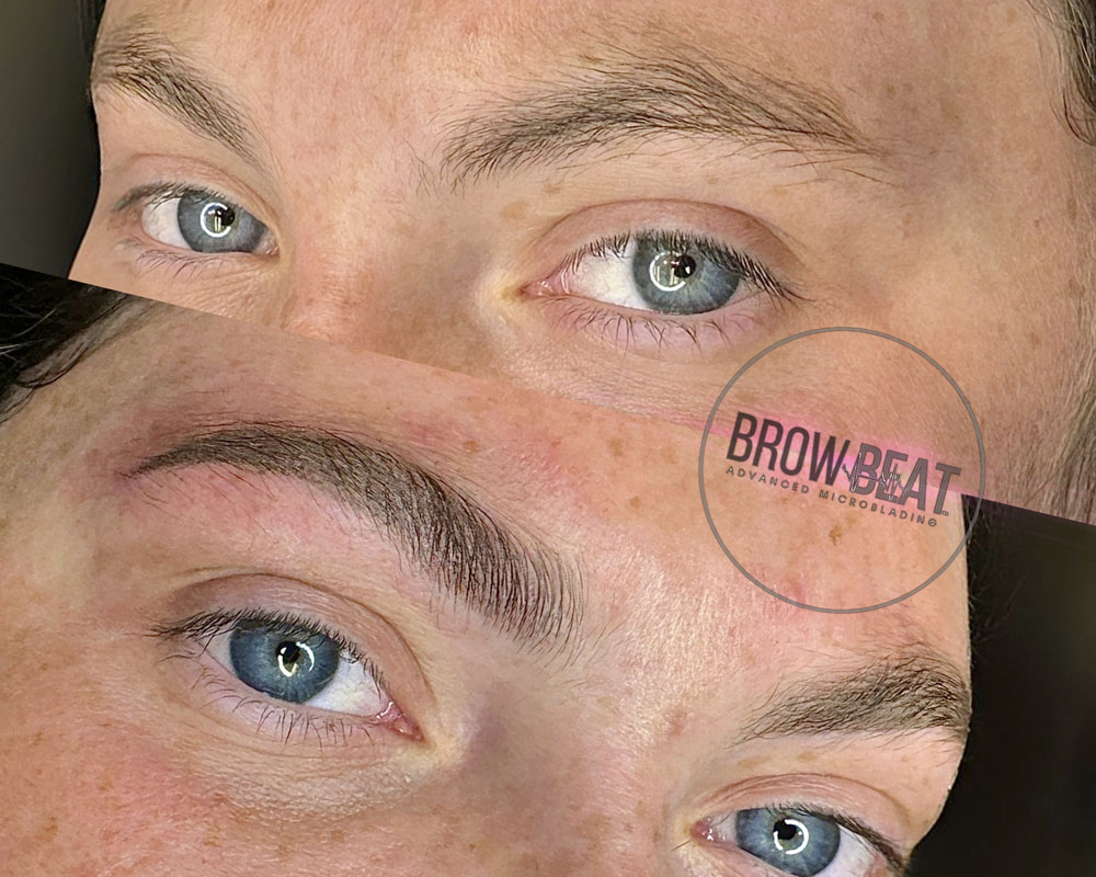 Before and after ombre powder brows brunette client Dallas